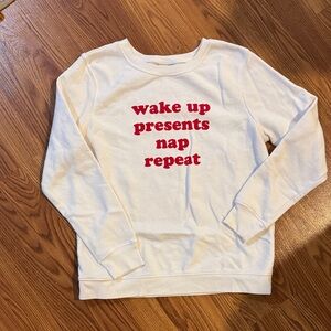 Old Navy White Christmas Sweatshirt with Red Text, Small
